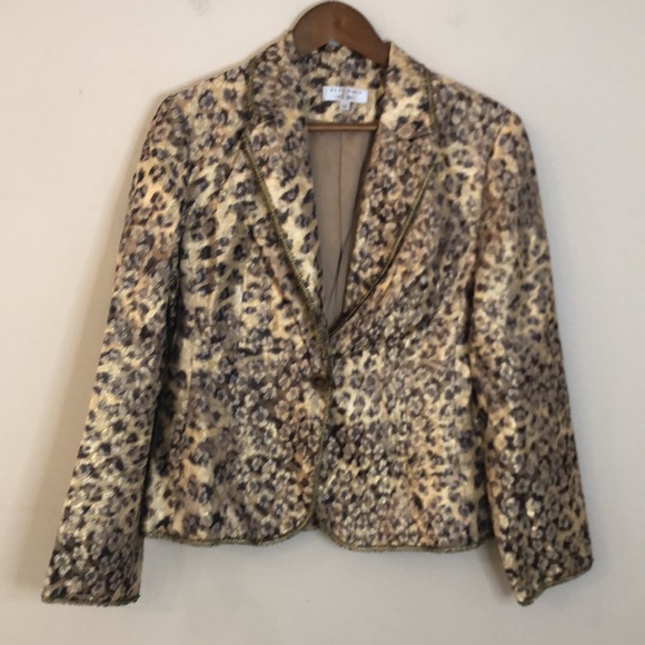 Bergamo Studio Vintage Blazer Gold & Brown ornate floral leopard print SZ 14 - Picture 1 of 12